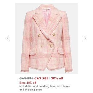 BNWT LOVESHACKFANCY Denison Double Breasted Pink Tweed Jacket Size 0